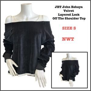 #T42 JET John Eshaya Velvet Layered Look Off The Shoulder Top SZ S $129
